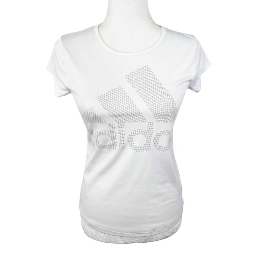 Adidas Shirt Youth Extra Large White Short Sleeve Logo Graphic Active Athletic